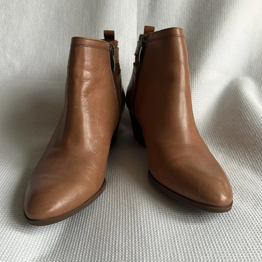 Franco Sarto Garda Women’s Camel Brown Leather Block Heel Zip Ankle Boots Sz 8M